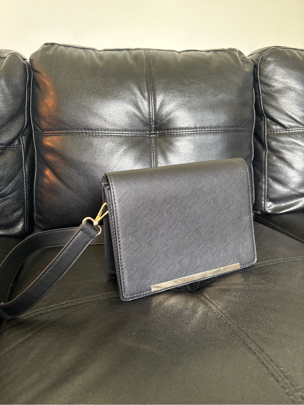 Dynamite Black Shoulder Bag with Gold Trim